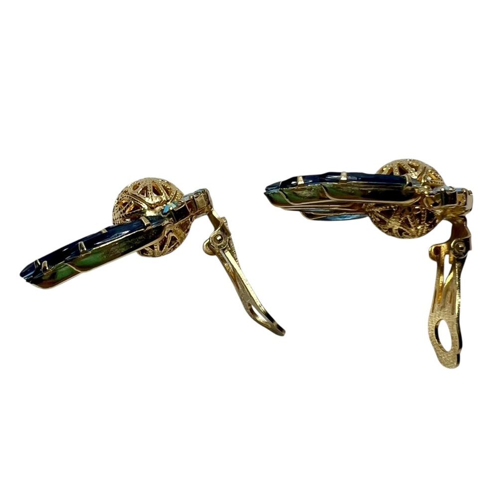 Juliana Clip Earrings Vintage 1960’s‎ D&E Sapphire Blue Aurora Borealis Gold - Picture 7 of 10